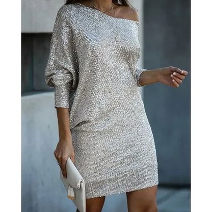 Sequin Mini Dress | Women | Long Sleeve Relaxed Fit | Sparkly Party Cocktail Dress | Steven & Levon