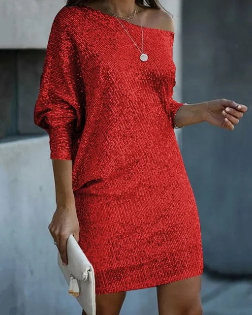 Sequin Mini Dress | Women | Long Sleeve Relaxed Fit | Sparkly Party Cocktail Dress | Steven & Levon