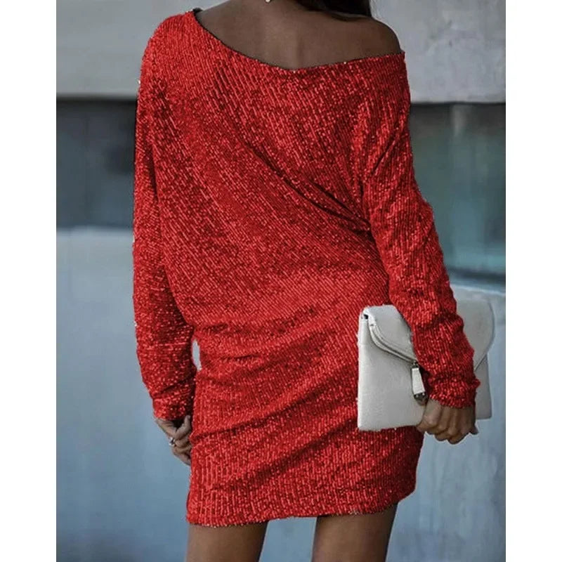 Sequin Mini Dress | Women | Long Sleeve Relaxed Fit | Sparkly Party Cocktail Dress | Steven & Levon