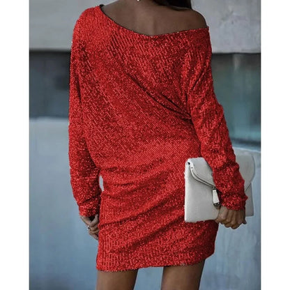 Sequin Mini Dress | Women | Long Sleeve Relaxed Fit | Sparkly Party Cocktail Dress | Steven & Levon