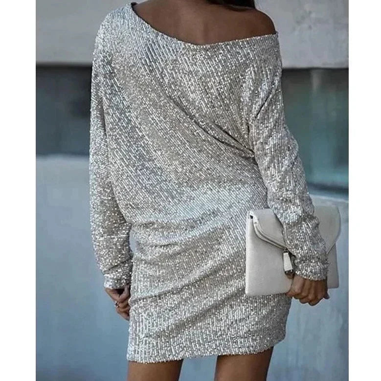 Sequin Mini Dress | Women | Long Sleeve Relaxed Fit | Sparkly Party Cocktail Dress | Steven & Levon