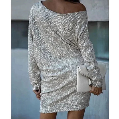 Sequin Mini Dress | Women | Long Sleeve Relaxed Fit | Sparkly Party Cocktail Dress | Steven & Levon