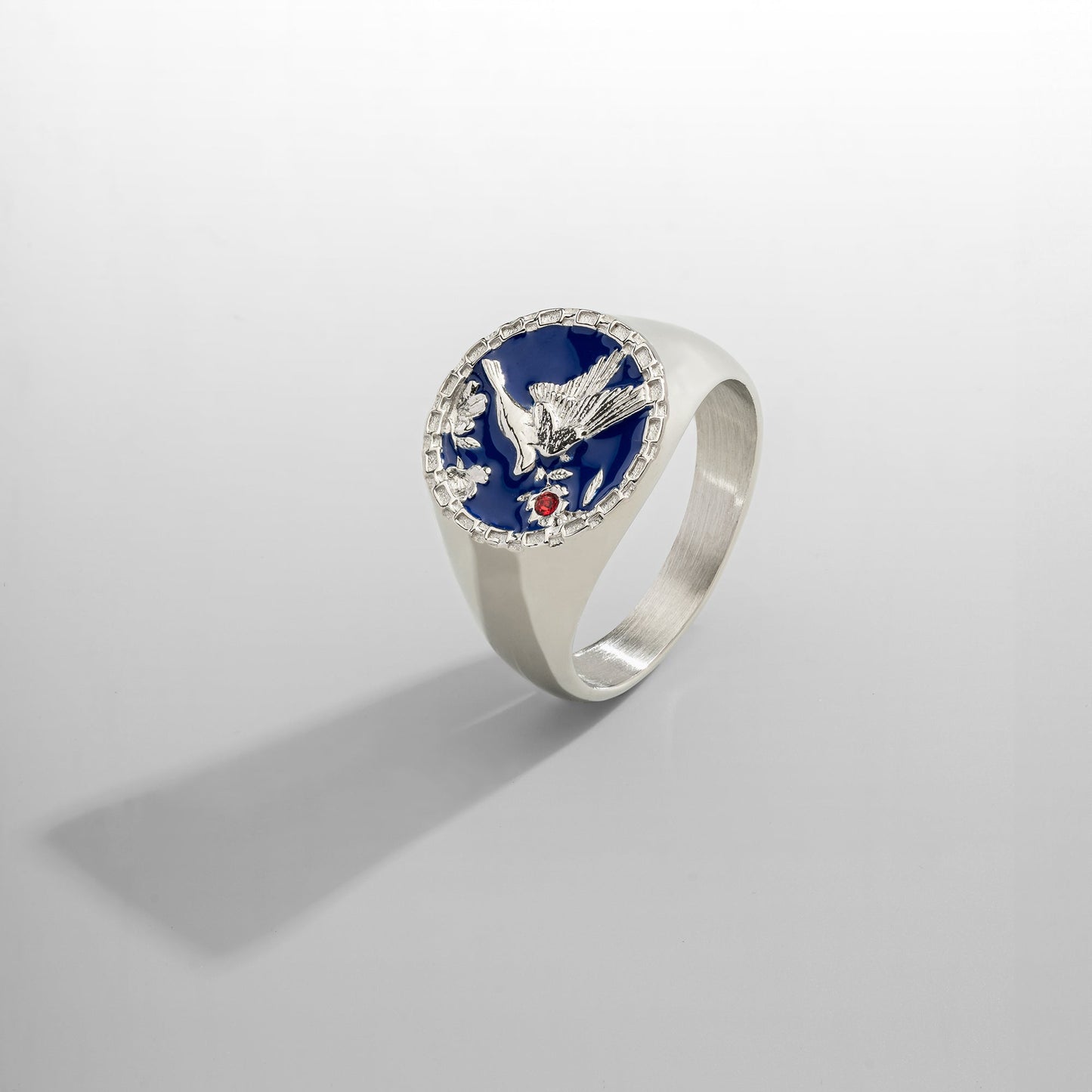 Swallow Signet Ring | Silver | Men | 316L Stainless Steel | Blue Enamel | Steven & Levon