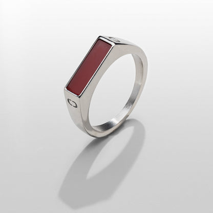 Red Rectangle Signet Ring | Gold or Silver | Unisex | Stainless Steel | Red Stone | Steven & Levon