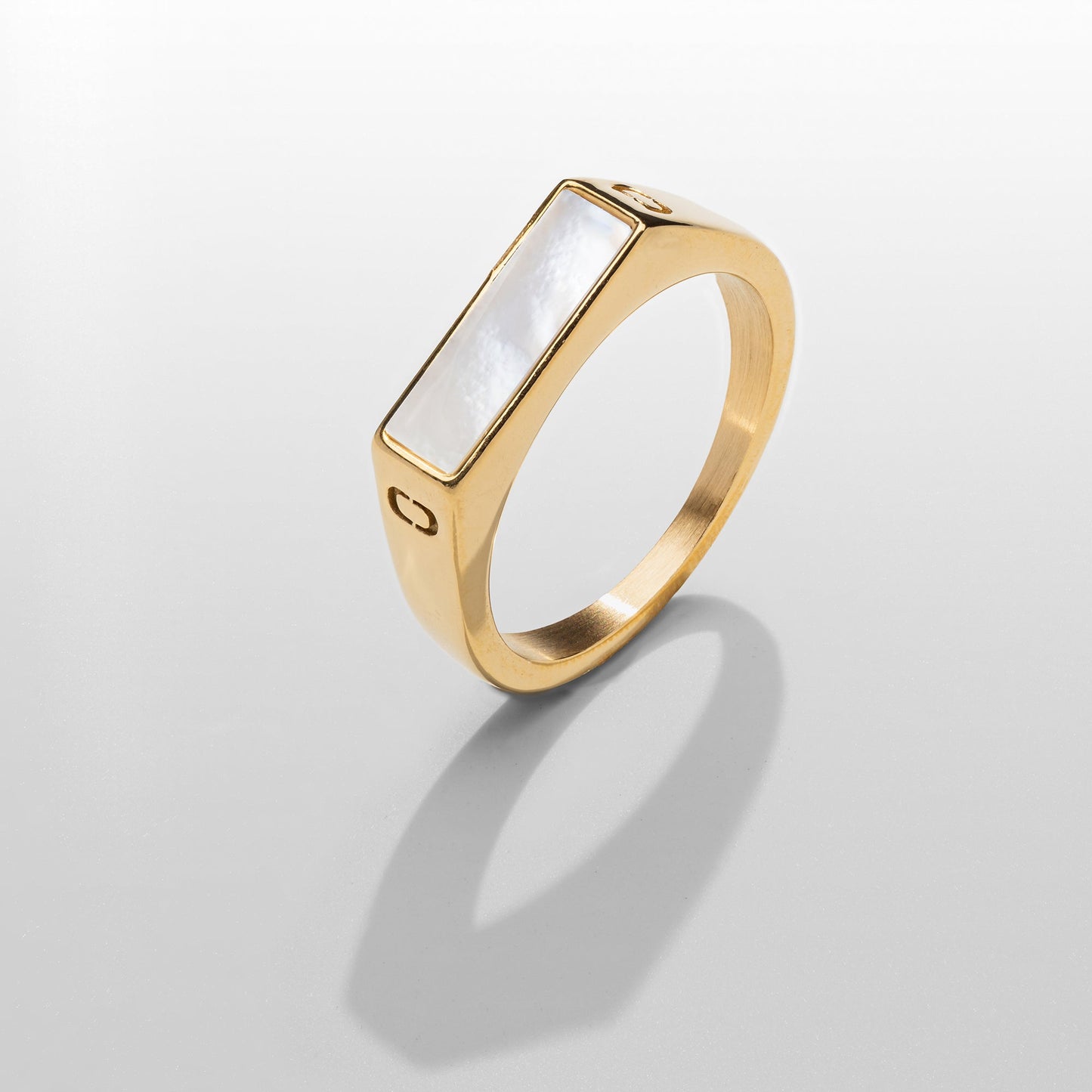 White Rectangle Signet Ring | Gold | Unisex | Stainless Steel | White Stone | Classic Style | Steven & Levon