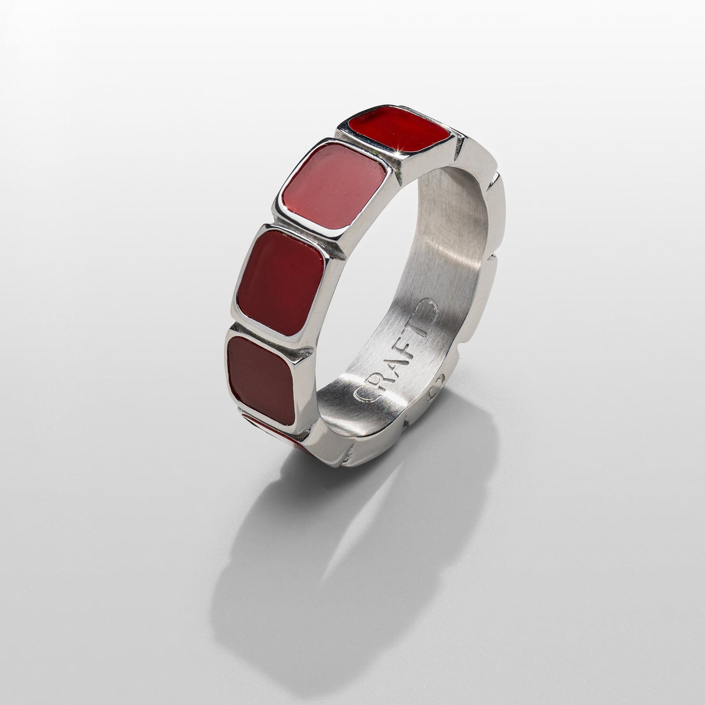 Red Stone Band Ring | Silver | Unisex | Stainless Steel | Red Stone Detail | Classic Style | Steven & Levon