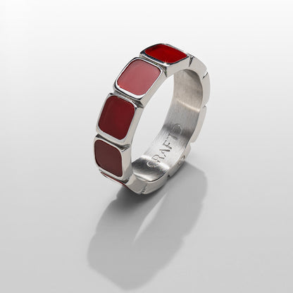 Red Stone Band Ring | Silver | Unisex | Stainless Steel | Red Stone Detail | Classic Style | Steven & Levon