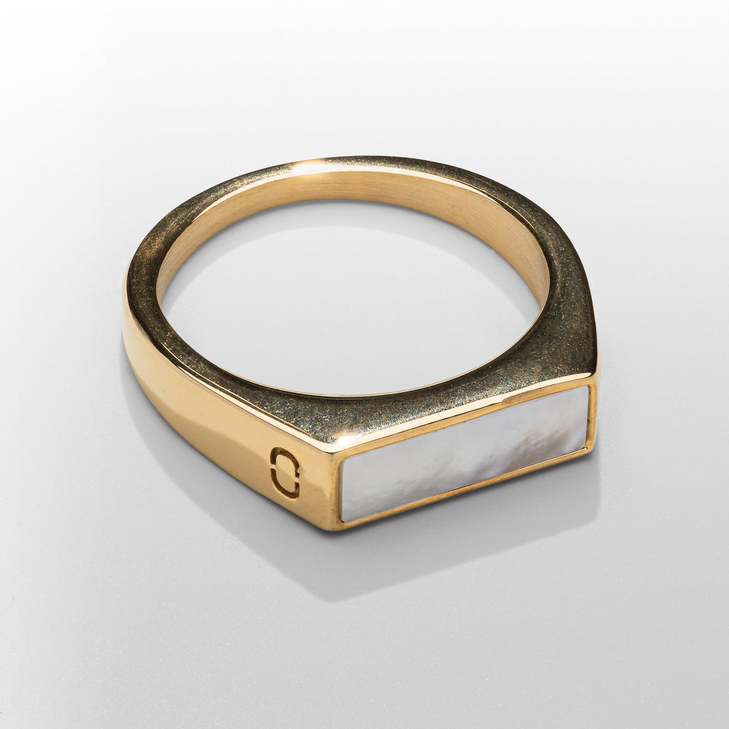 White Rectangle Signet Ring | Gold | Unisex | Stainless Steel | White Stone | Classic Style | Steven & Levon