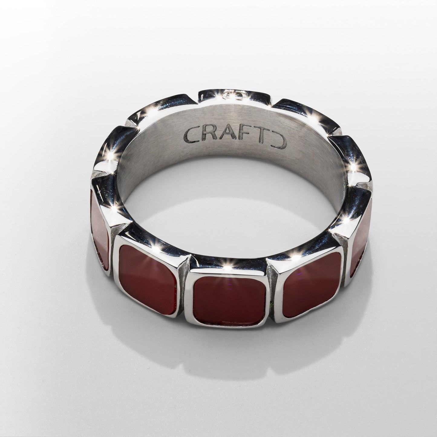 Red Stone Band Ring | Silver | Unisex | Stainless Steel | Red Stone Detail | Classic Style | Steven & Levon