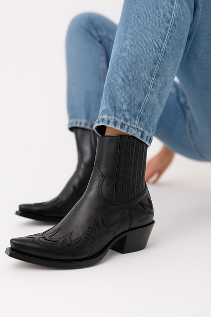 Cowboy Ankle Boots for Women | Pointed Toe | Western Stitch Detail | Steven & Levon