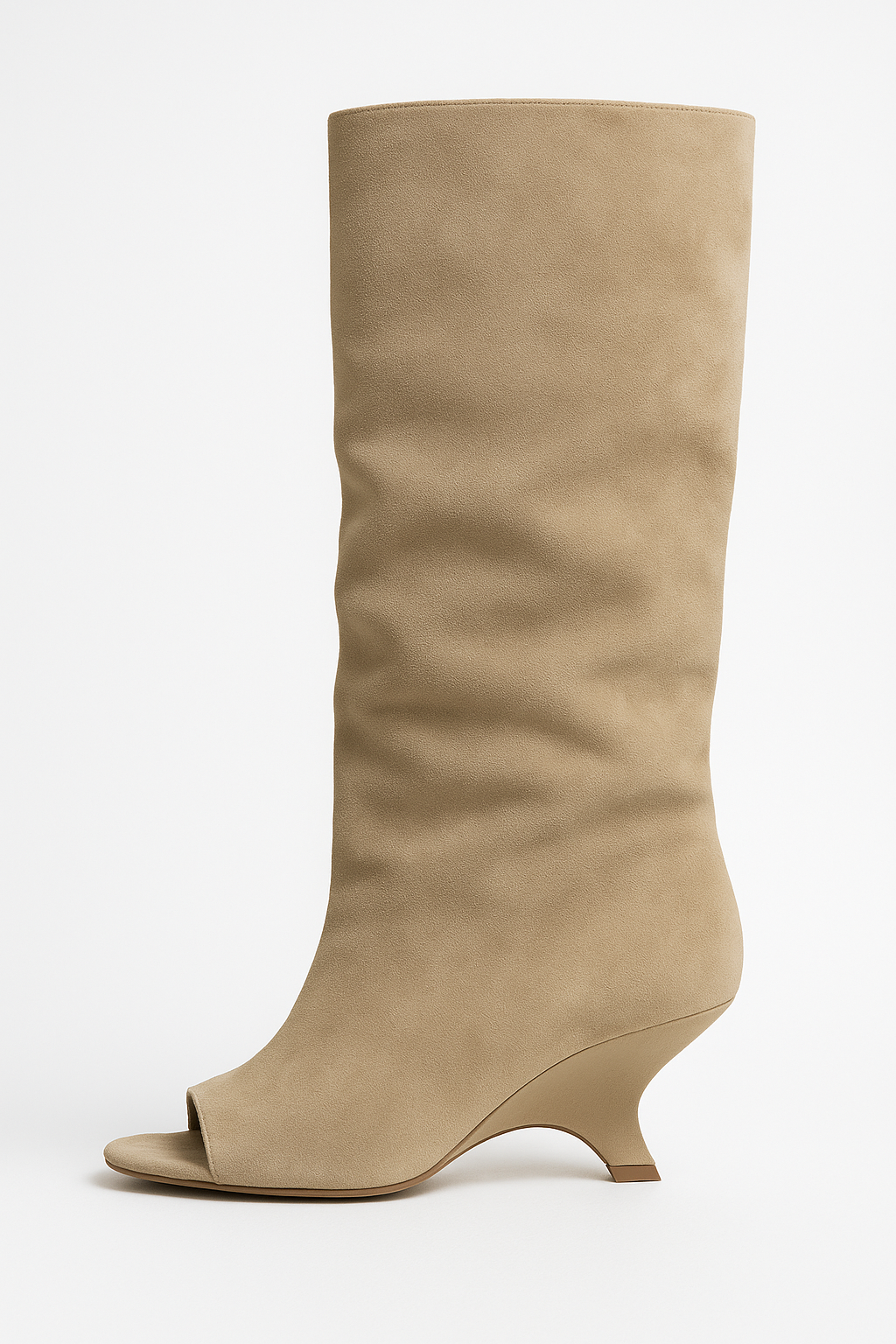 Knee High Peep Toe Wedge Heel Boots for Women | Sculpted Heel | Slouch Style | Steven & Levon