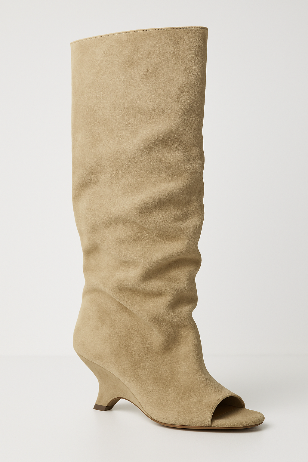 Knee High Peep Toe Wedge Heel Boots for Women | Sculpted Heel | Slouch Style | Steven & Levon
