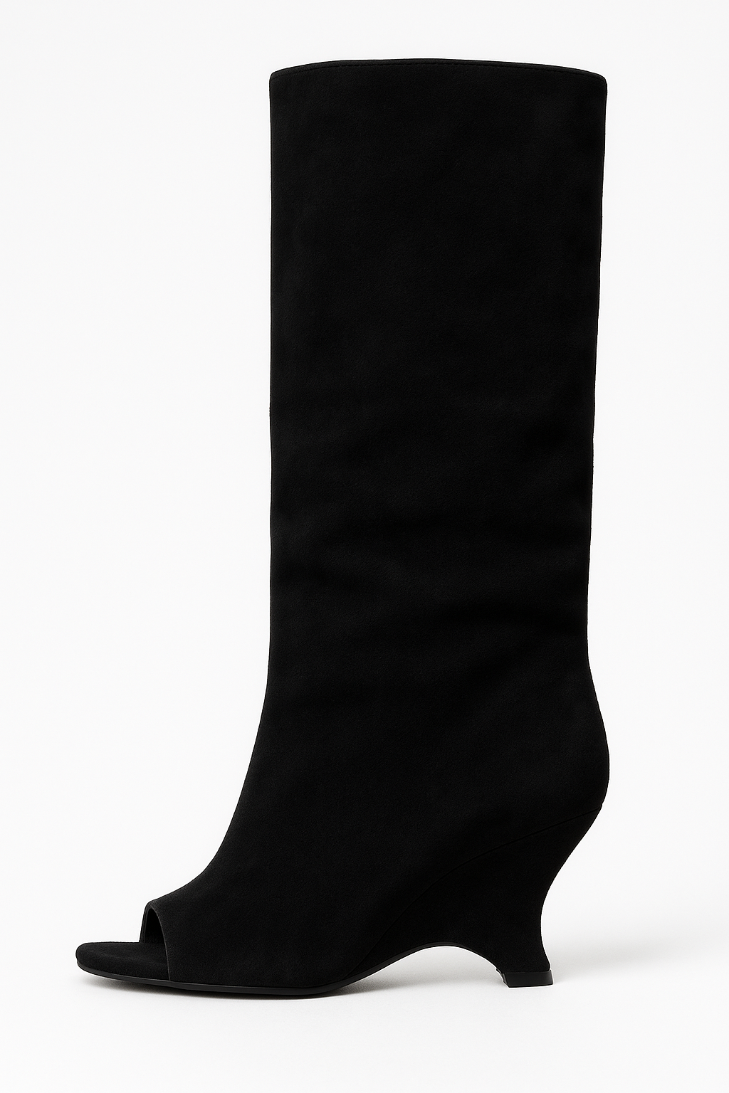 Knee High Peep Toe Wedge Heel Boots for Women | Sculpted Heel | Slouch Style | Steven & Levon