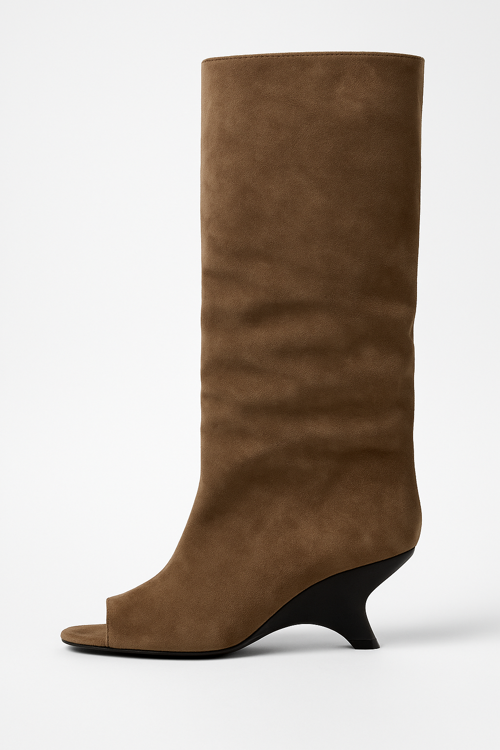 Knee High Peep Toe Wedge Heel Boots for Women | Sculpted Heel | Slouch Style | Steven & Levon