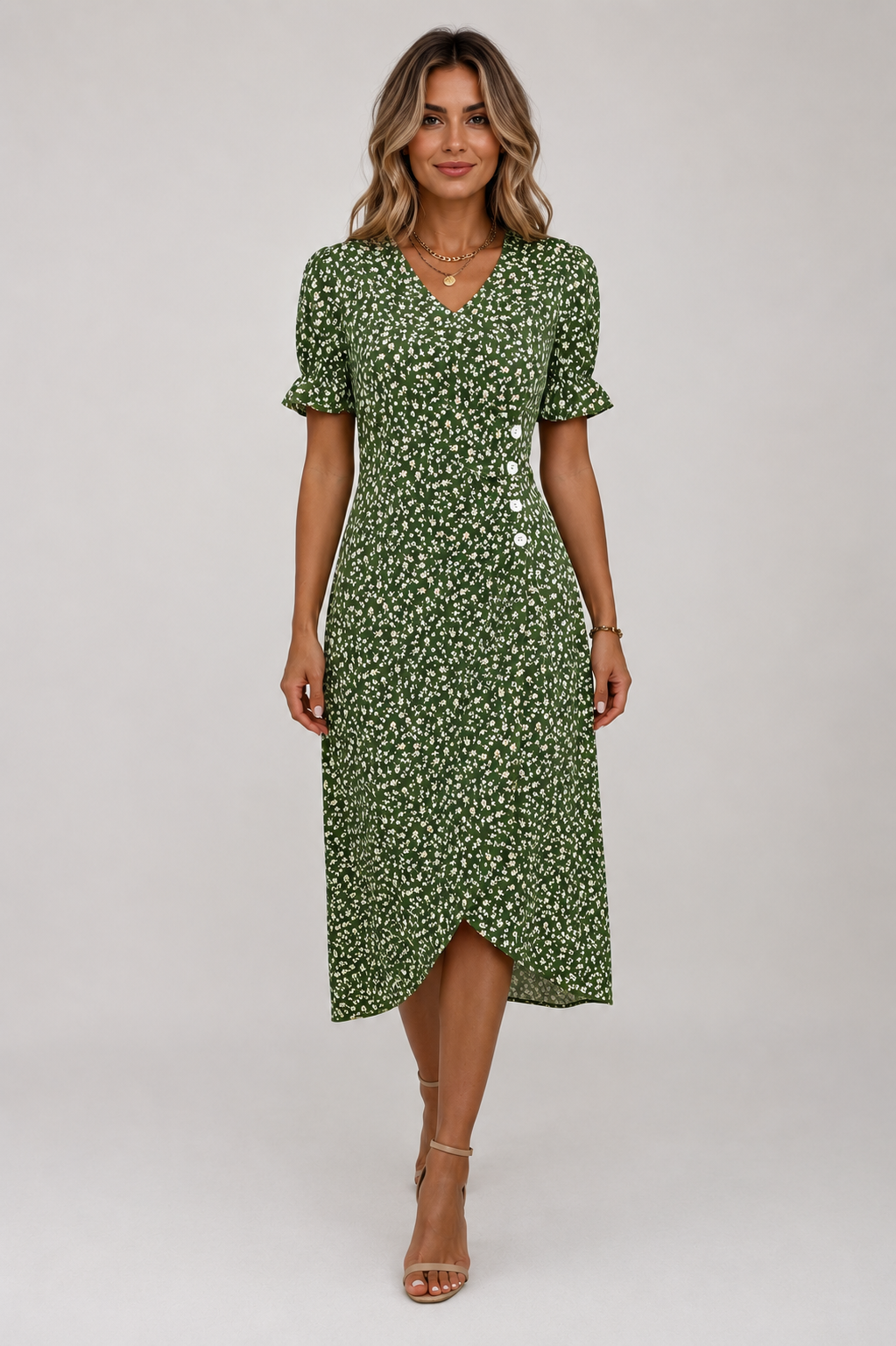 Floral Wrap Midi Dress | Women | V Neck Tie Waist | Adjustable Fit Day to Evening Wear | Steven & Levon