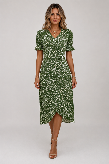 Floral Wrap Midi Dress | Women | V Neck Tie Waist | Adjustable Fit Day to Evening Wear | Steven & Levon