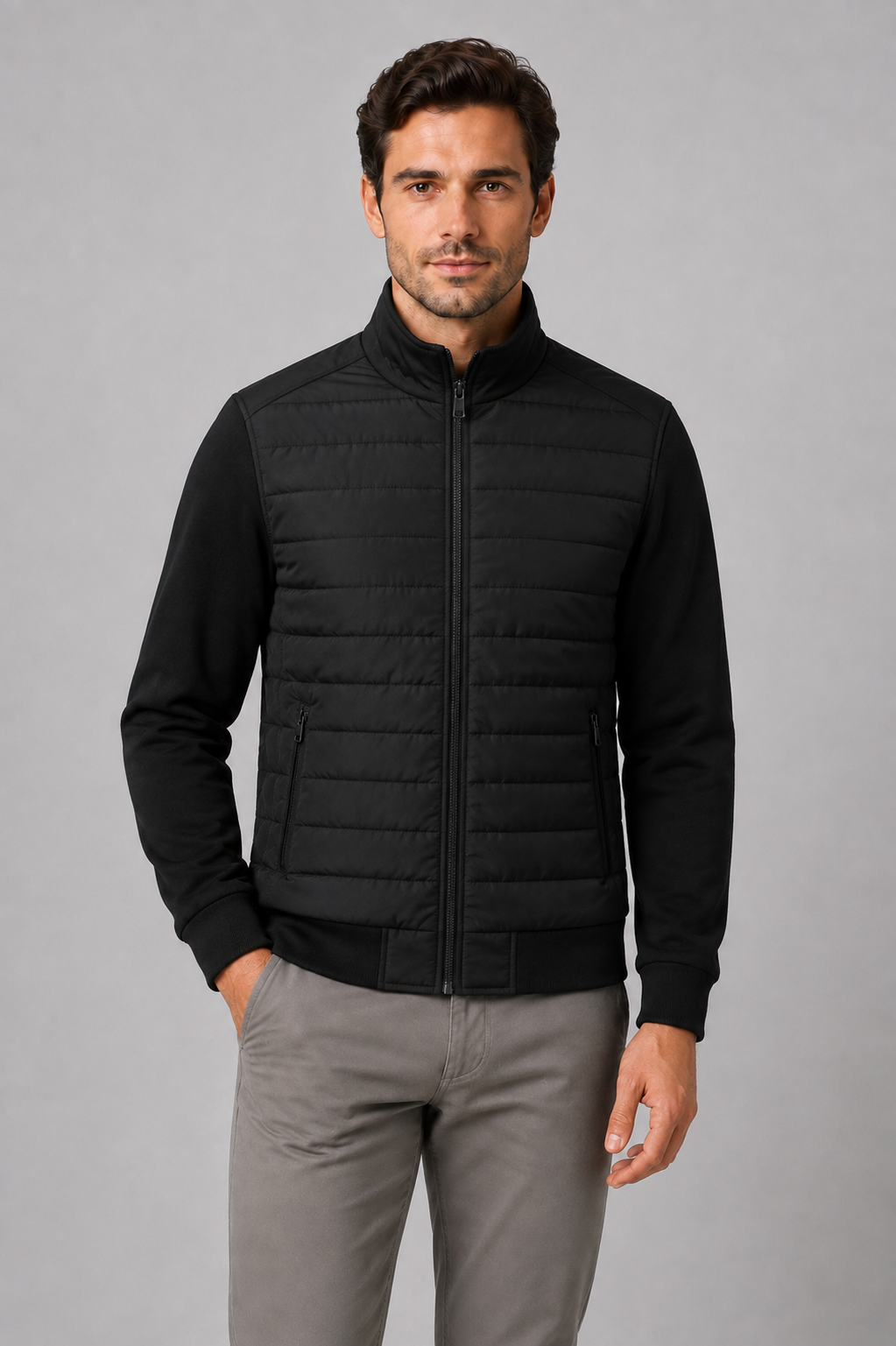 Men's Quilted Stand Collar Jacket | Lightweight Insulated | Zip Front | Smart Casual Outerwear | Steven & Levon