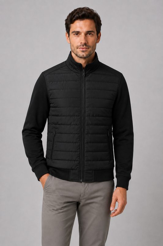 Men's Quilted Stand Collar Jacket | Lightweight Insulated | Zip Front | Smart Casual Outerwear | Steven & Levon