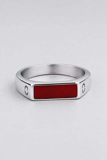 Red Rectangle Signet Ring | Gold or Silver | Unisex | Stainless Steel | Red Stone | Steven & Levon
