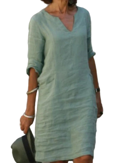 Aarnelle | Linen V Neck Dress | Women | Relaxed Fit | Lightweight Summer | Steven & Levon