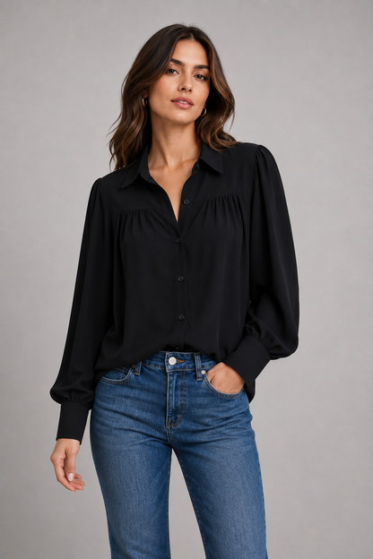 Women's Lantern Sleeve Chiffon Blouse | Lightweight Long Sleeve Elegant Top | Steven & Levon