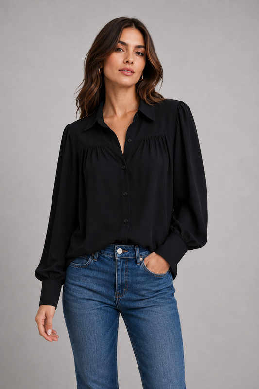 Women's Lantern Sleeve Chiffon Blouse | Lightweight Long Sleeve Elegant Top | Steven & Levon