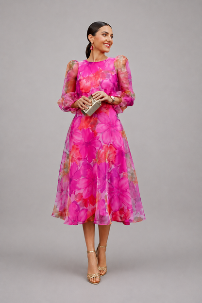 Puff Sleeve Midi Dress | Formal Dress | Women | Elegant Fit | Steven & Levon
