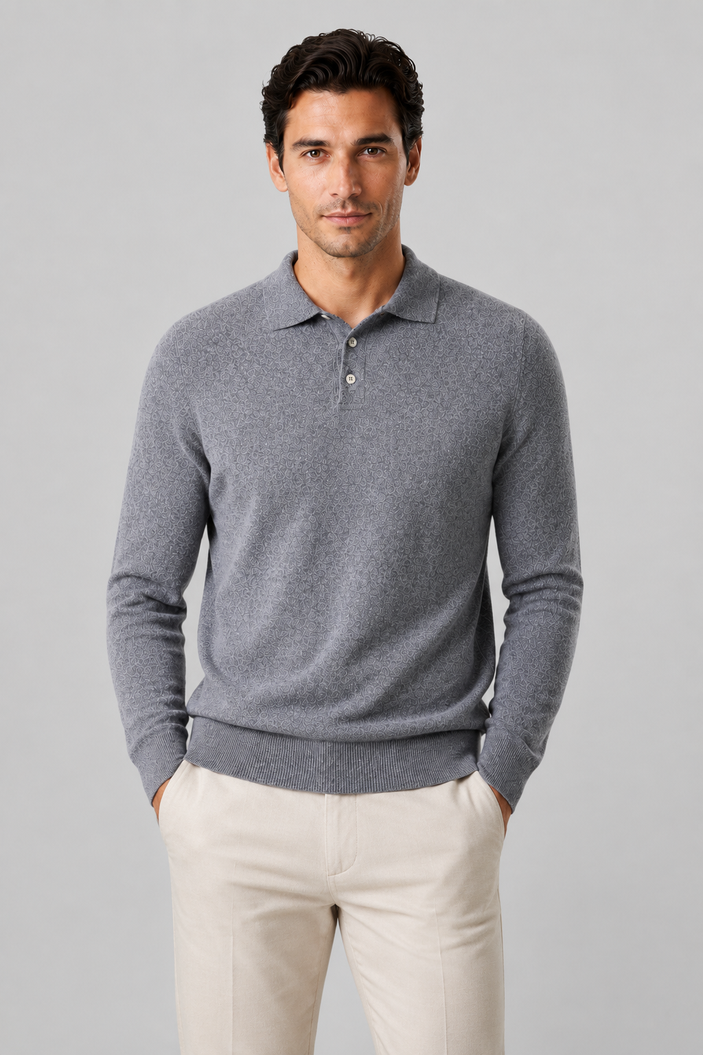 Men's Wool Knit Polo Sweater | Long Sleeve | Soft Knit | Warm Casual Style | Steven & Levon