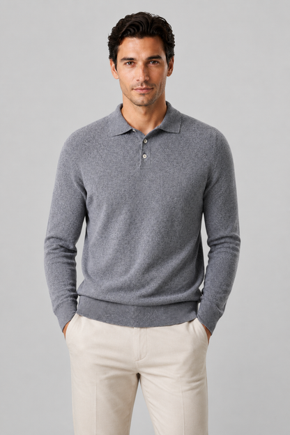 Men's Wool Knit Polo Sweater | Long Sleeve | Soft Knit | Warm Casual Style | Steven & Levon