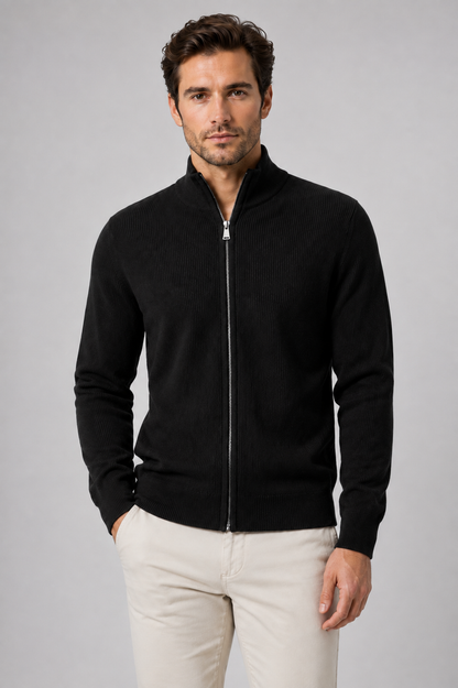 Men's Full Zip Knit Cardigan | Stand Collar | Soft Knit | Long Sleeve | Smart Casual | Steven & Levon