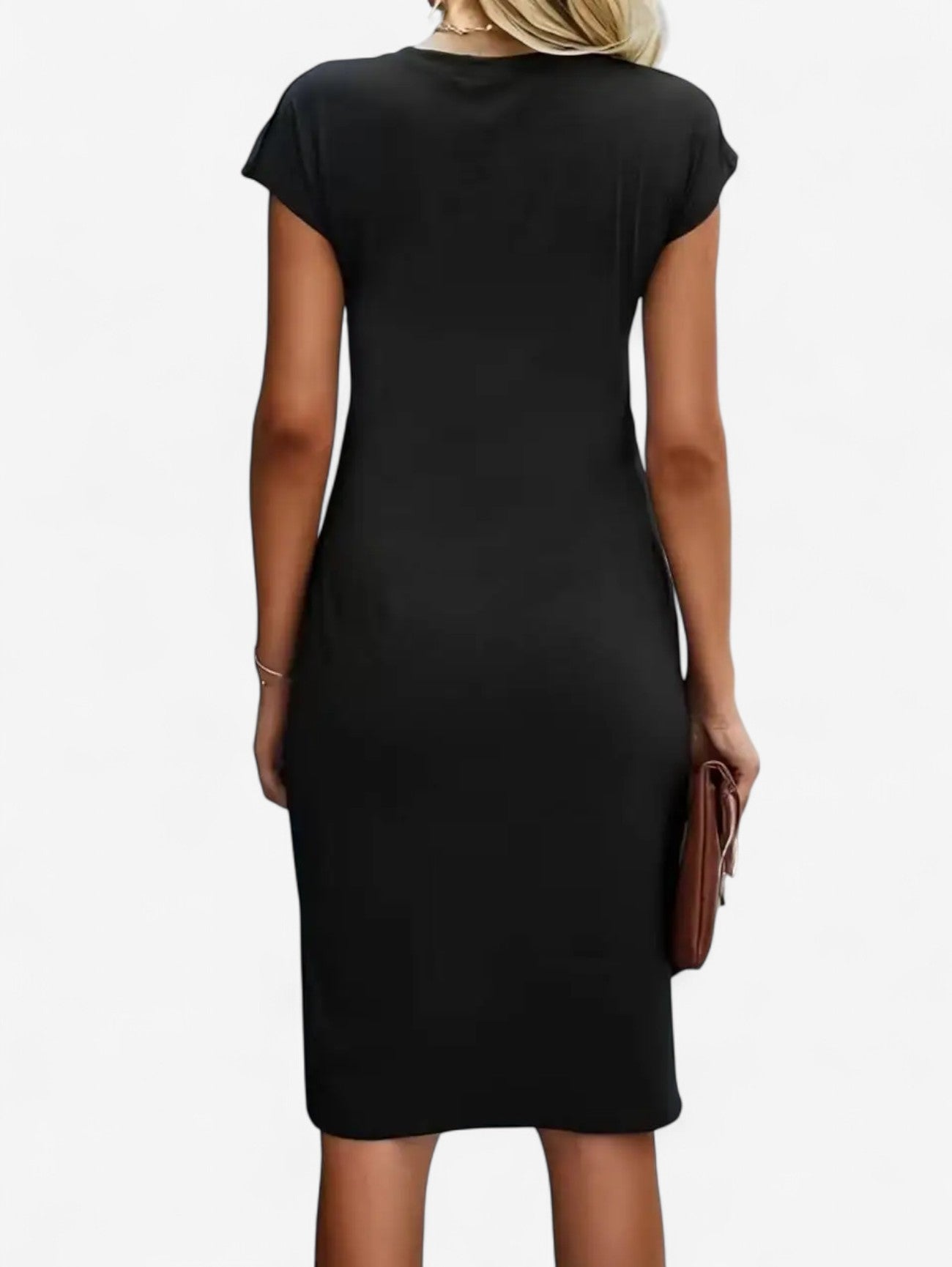 Women’s Ruched Wrap Bodycon Midi Dress | Women | Formal Occasion Dress | Cap Sleeve High Neck | Flattering Fit | Steven & Levon