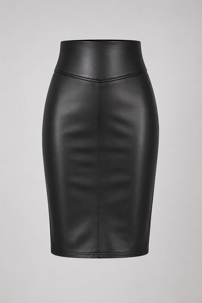 High Waist Faux Leather Pencil Skirt | Women | Imitation Leather | Slim Fit | Elegant Midi Skirt | Steven & Levon