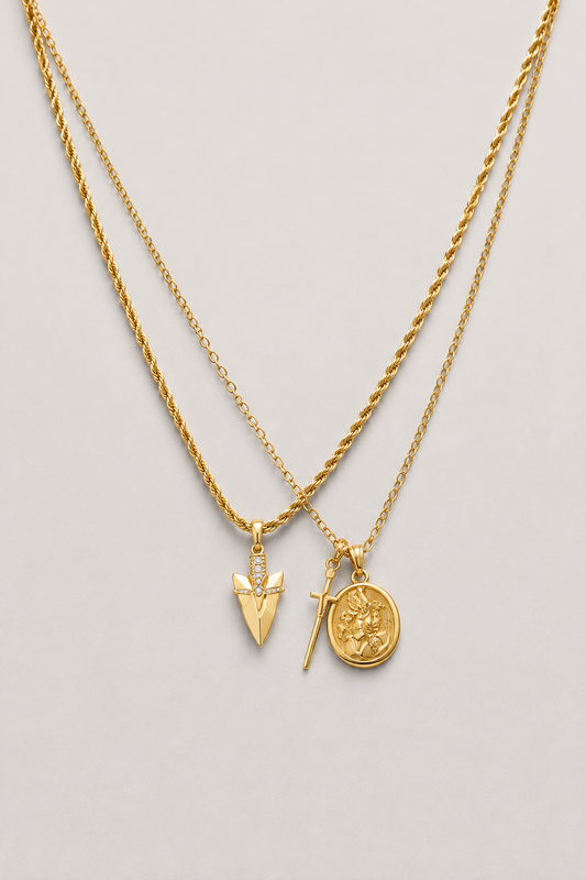 Gold Pendant Set | Unisex | Stainless Steel | Customisable Jewellery | Layered Necklace Set | Steven & Levon