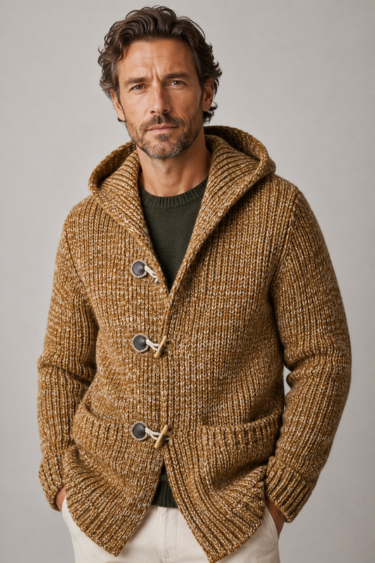 Men’s Knit Cardigan | Toggle Front Closure | Hooded Knitwear Sweater | Casual Layering Piece | Steven & Levon