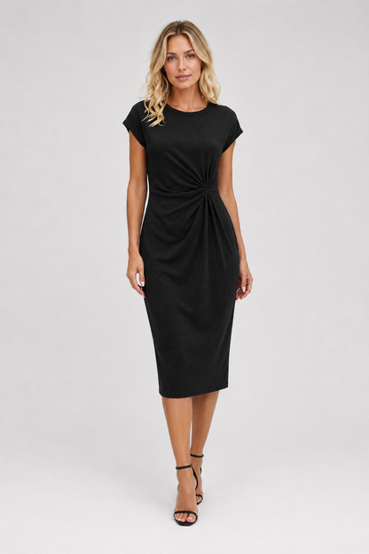 Women’s Ruched Wrap Bodycon Midi Dress | Women | Formal Occasion Dress | Cap Sleeve High Neck | Flattering Fit | Steven & Levon