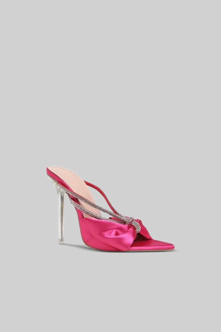 Embellished Satin High Heel Sandals | Women | Rhinestone Detail | Fuchsia | Evening Dress Shoes | Steven & Levon