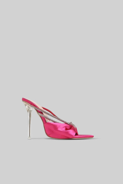 Embellished Satin High Heel Sandals | Women | Rhinestone Detail | Fuchsia | Evening Dress Shoes | Steven & Levon