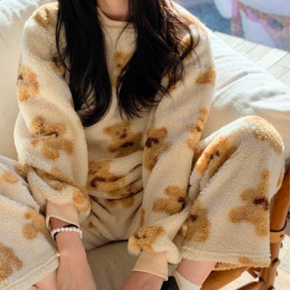 Mila Women's Velvet Pyjama Set | Bear Print Sleepwear | Steven & Levon
