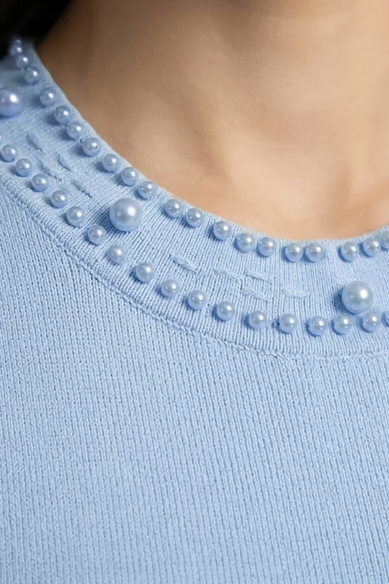 Pearl Button Knit Cardigan | Women | Embellished | Blue | Steven & Levon