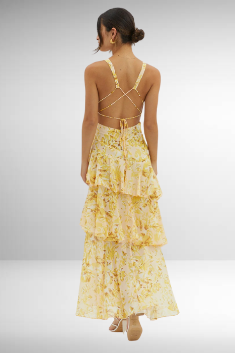 Elegant V-Neck Tiered Maxi Dress | Women | Lightweight Fabric | Occasion Wear | Steven & Levon