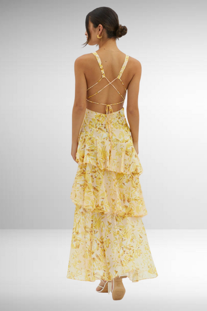 Elegant V-Neck Tiered Maxi Dress | Women | Lightweight Fabric | Occasion Wear | Steven & Levon