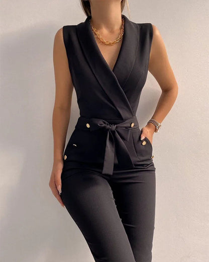 Sleeveless V Neck Jumpsuit | Women | Elegant Fit | Comfortable Style | Casual & Formal Wear | Steven & Levon