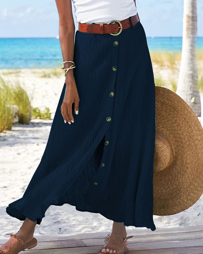 Long Monochrome Maxi Skirt | Women | High-Waisted | Flowy A-Line | Minimalist Everyday Skirt | Steven & Levon