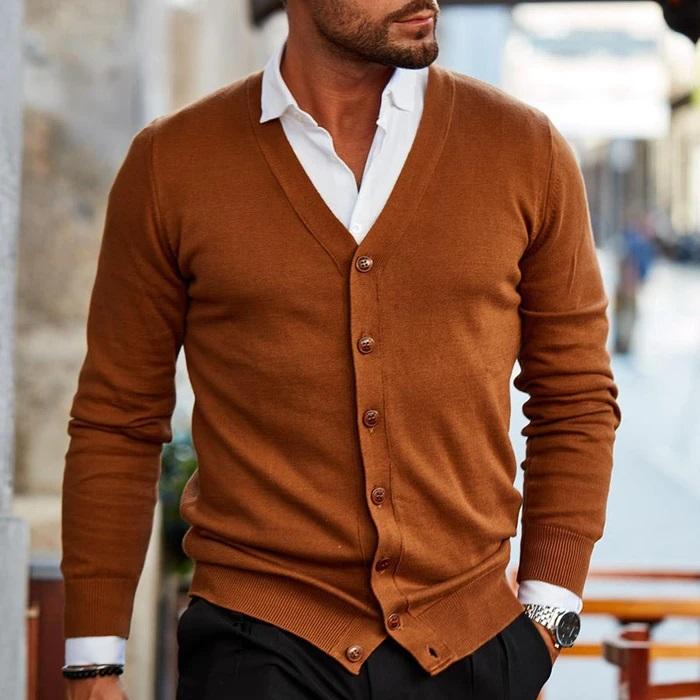 V-Neck Button Cardigan | Knitwear | Men | Soft Knit Fabric | Slim Fit Long Sleeve Sweater | Steven & Levon