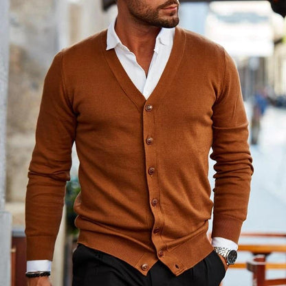 V-Neck Button Cardigan | Knitwear | Men | Soft Knit Fabric | Slim Fit Long Sleeve Sweater | Steven & Levon