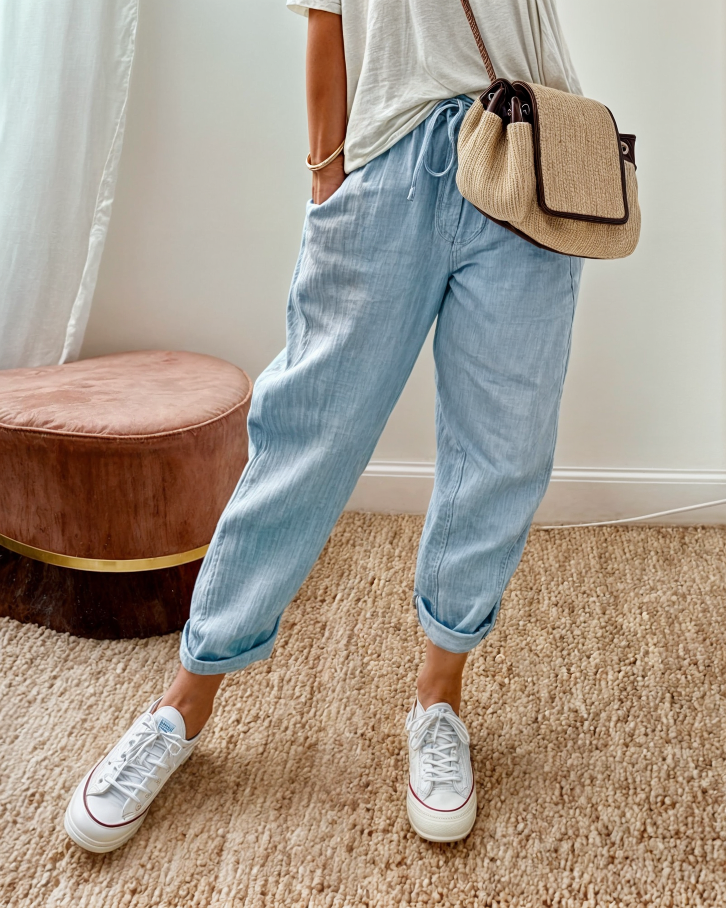 Women's Linen Wide-Leg Trousers | Relaxed Fit Elastic Waist Casual Pants | Breathable Everyday Wear | Steven & Levon