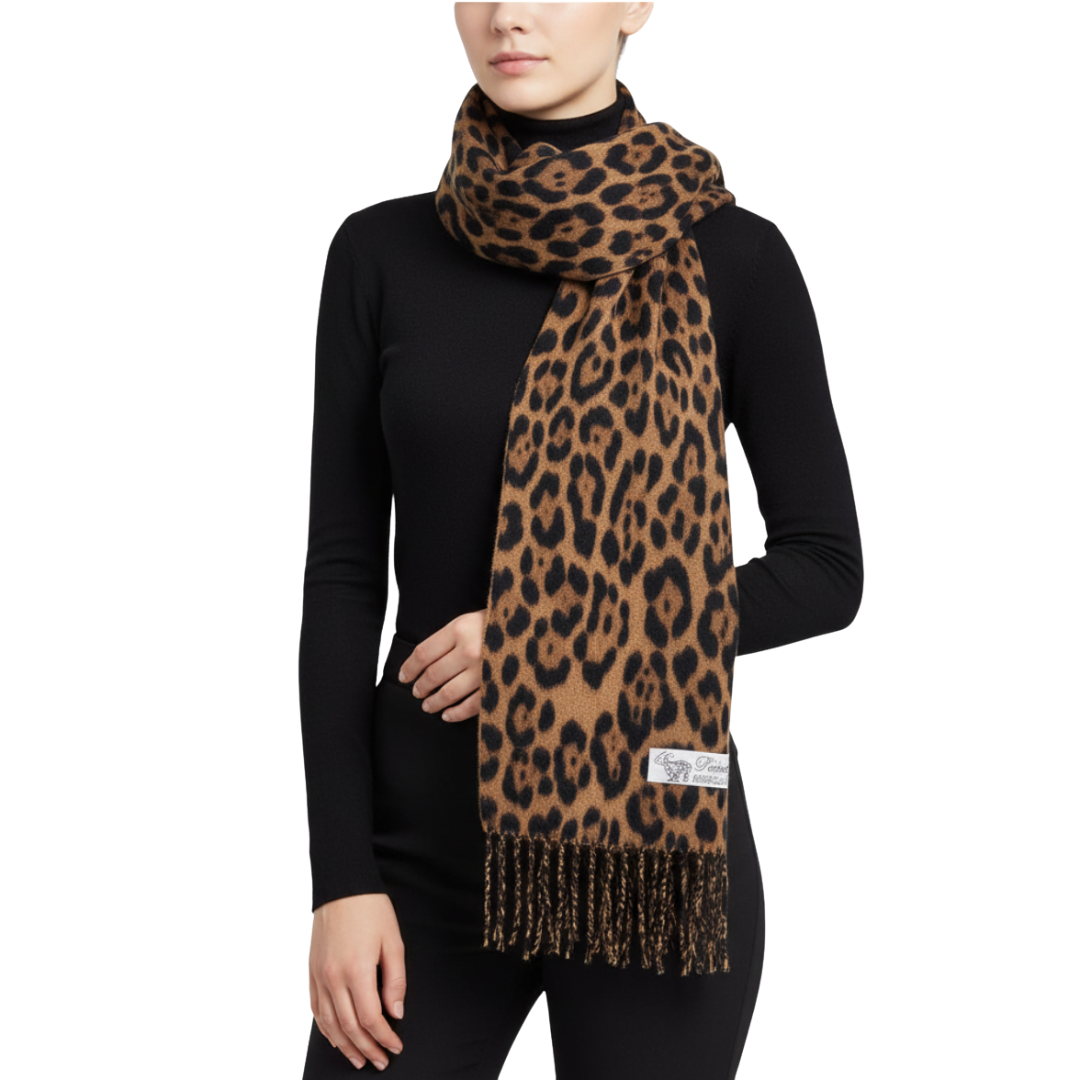 Leopard Tassel Scarf | Women | Faux Cashmere | Warm Soft Shawl Wrap | Animal Print Winter Accessory | Steven & Levon
