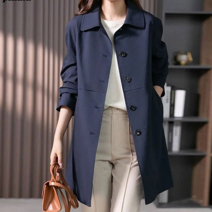 Women's Long Trench Coat | Women | Lightweight Fabric Blend | Single Button Front Longline Outerwear | Steven & Levon