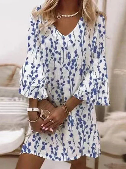 Elegant Flare Sleeve Mini Dress | Women | Relaxed Fit Three Quarter Sleeve Summer Dress | Steven & Levon