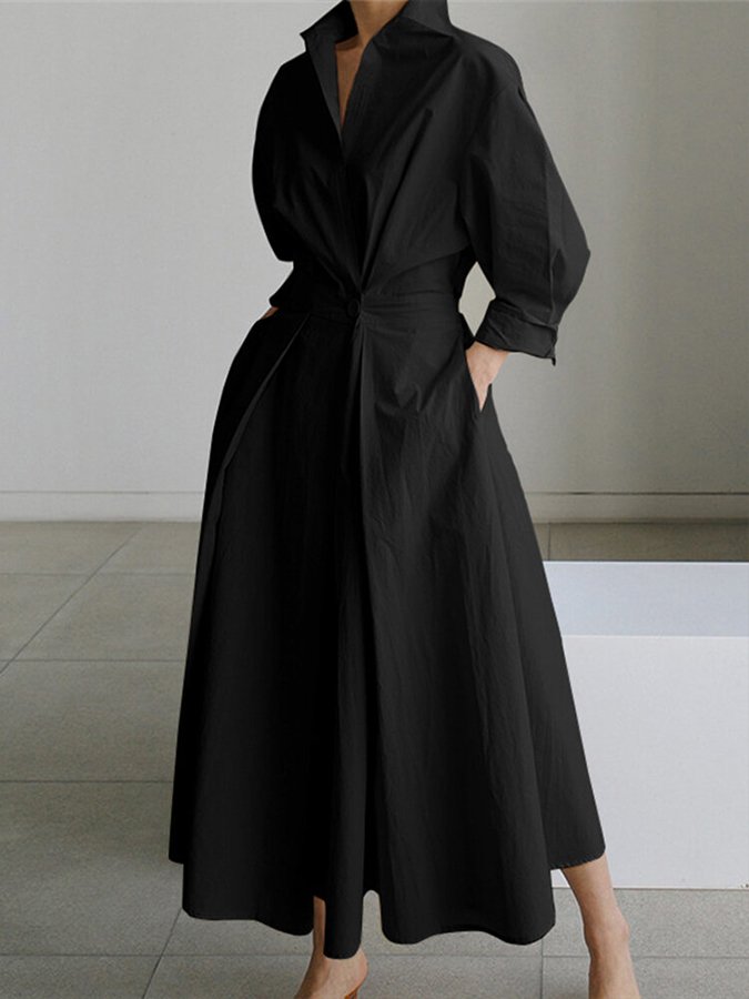Women's Collared Belted Shirt Dress | Elegant Midi Dress | Steven & Levon